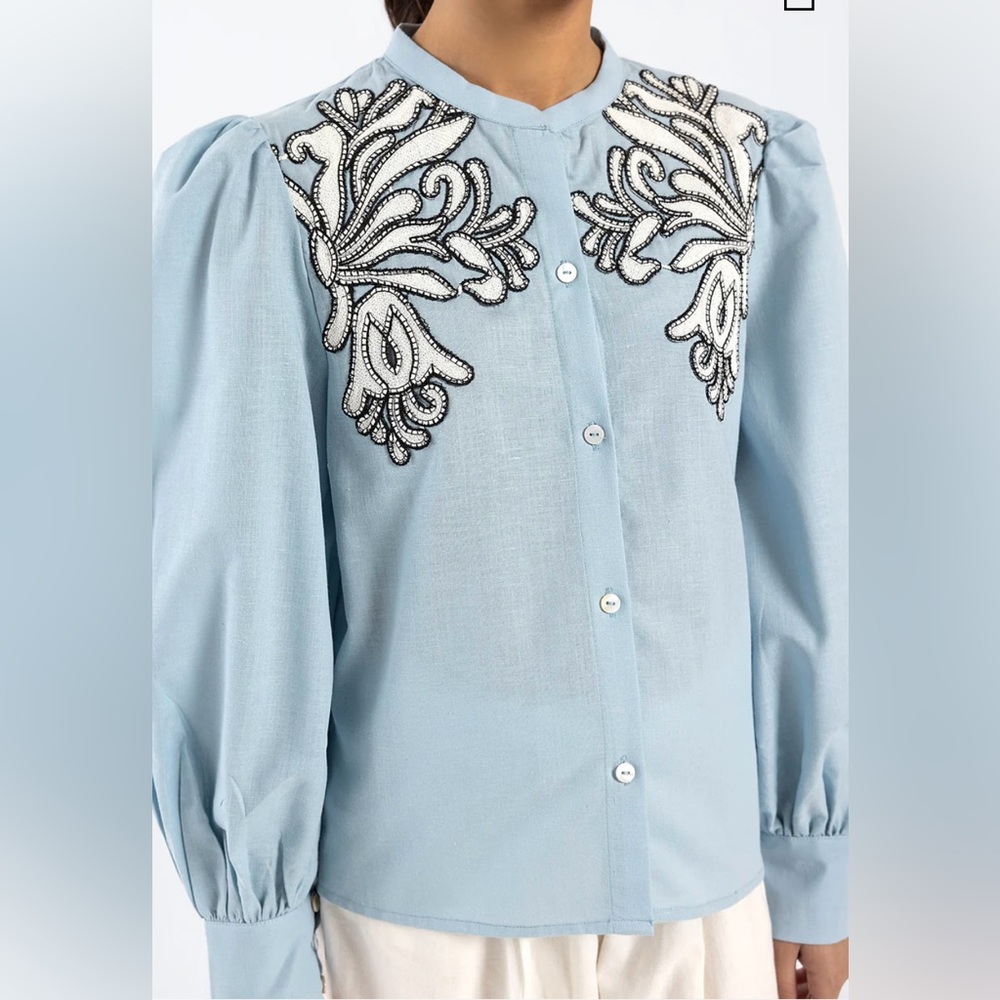 Ethnc Aqua Embroidered Blue Women's Top